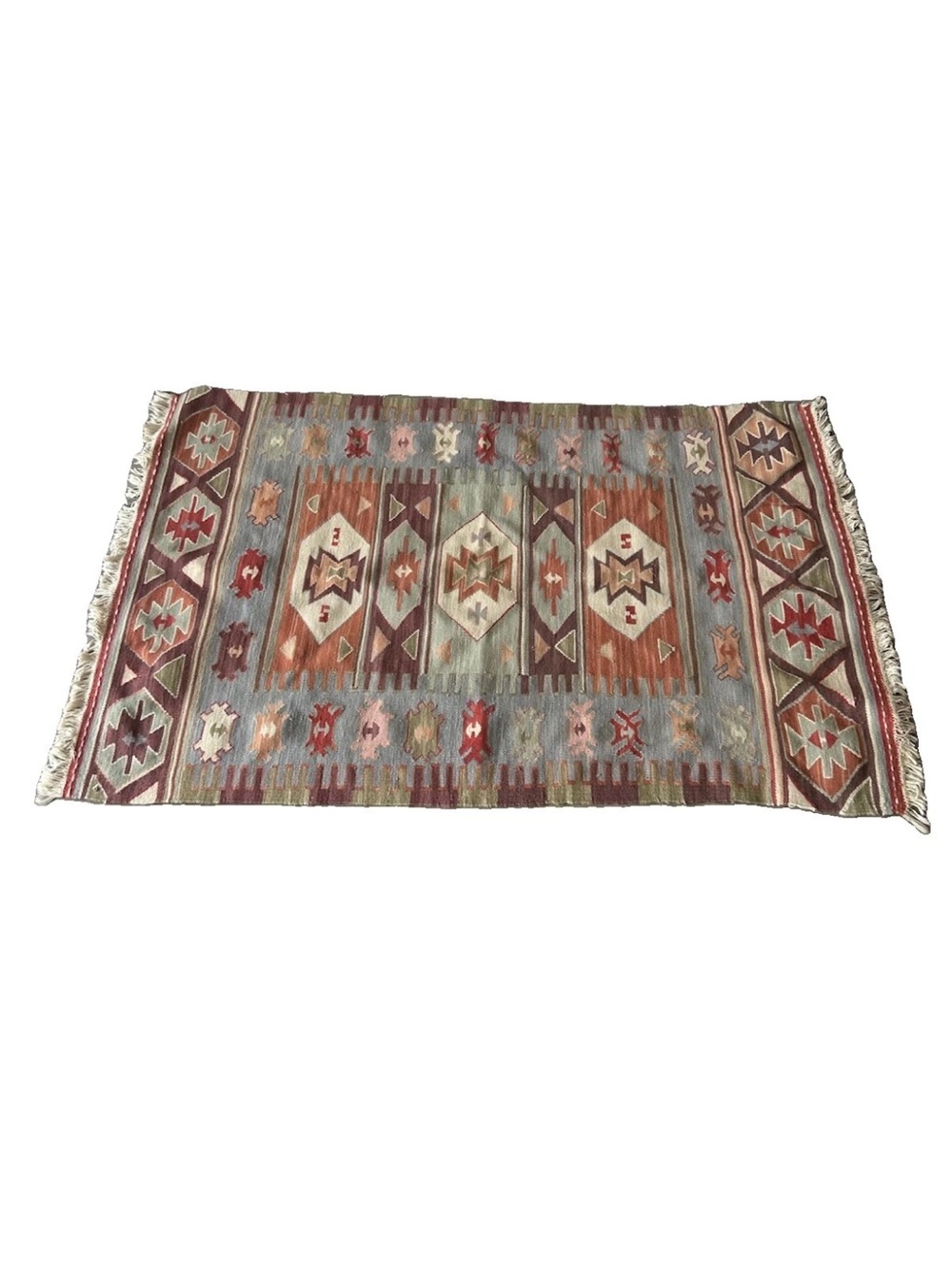 Vintage Turkish Kilim Rug Hand Woven Wool Tribal Geometric 31x50 Anatolian